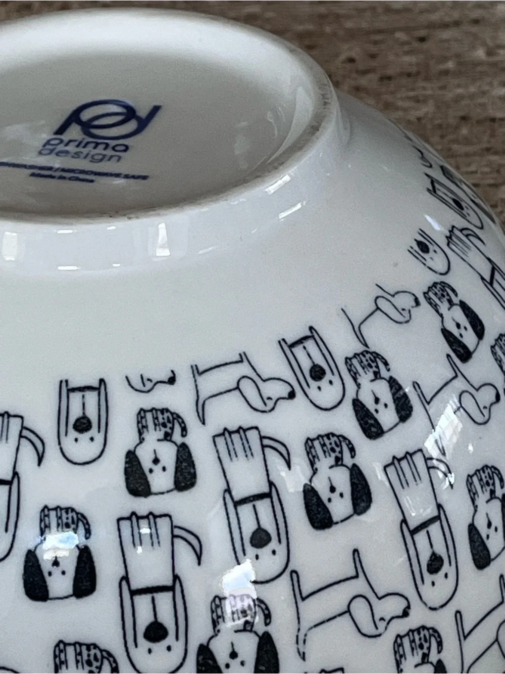 Dog Pattern Ceramic Pet Bowl - White and Black Prima Design 3 x 7”
